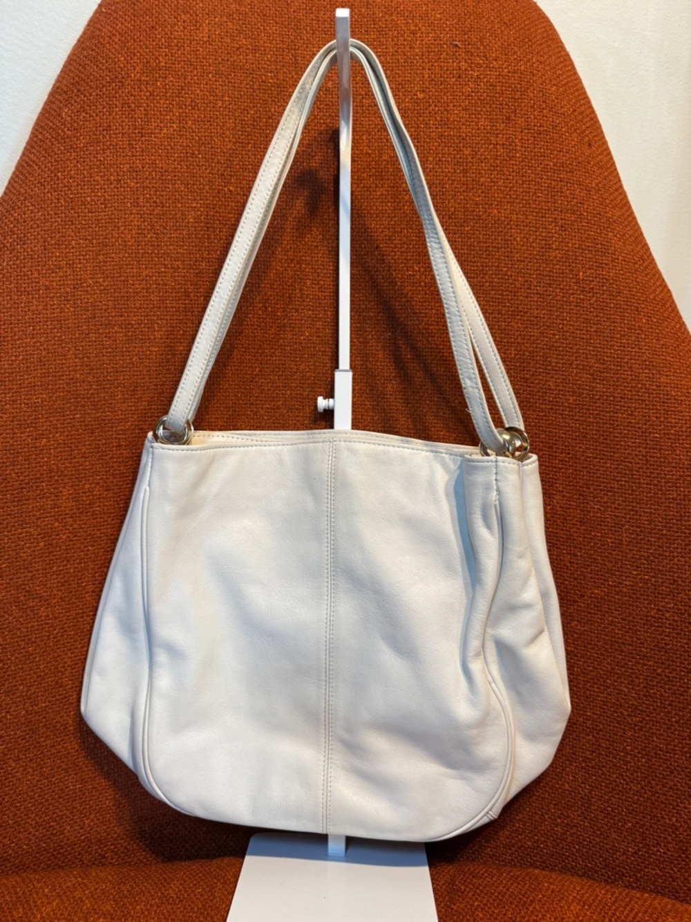 Vintage I. Magnin 90s White Leather Shoulder Hobo Bag With Fold-Out Sides